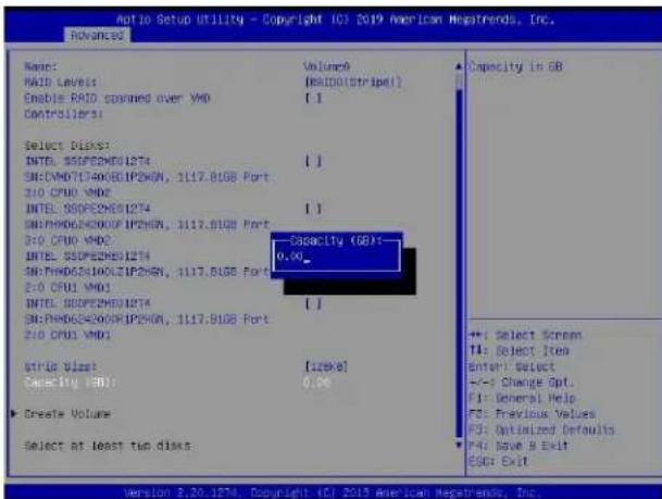 Supermicro X11DPU - To Set the Capacity (GB) for the RAID Volume - 1