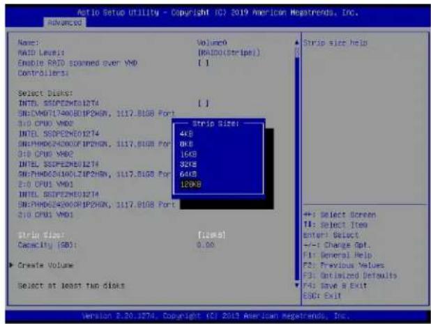Supermicro X11DPU - To Set Strip Size for the RAID Volume - 1