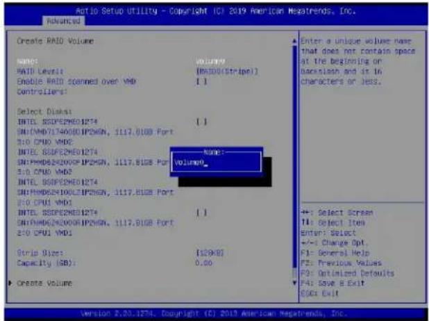 Supermicro X11DPH-i - To Enter a Name for the RAID Volume - 1