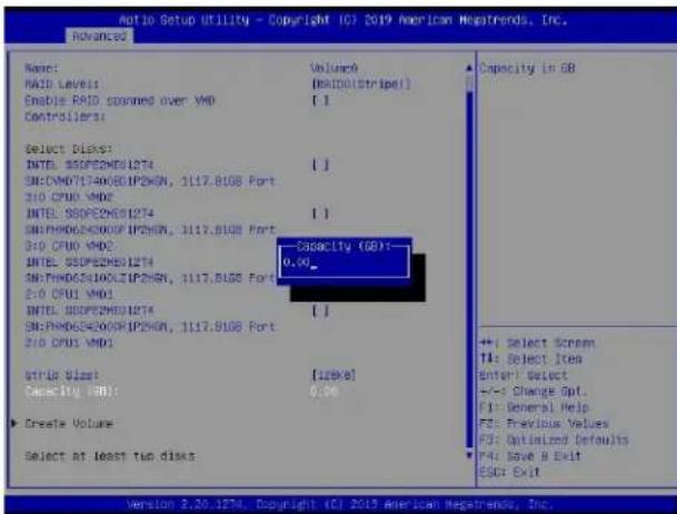 Supermicro X11DPH-i - To Set the Capacity (GB) for the RAID Volume - 1