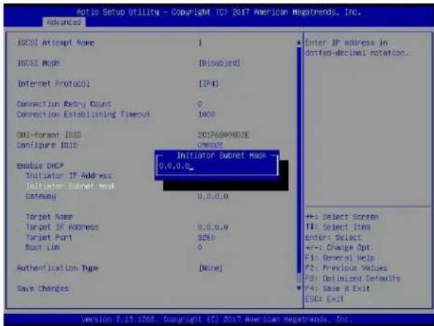 Supermicro X11DPH-i - Initiator Subnet Mask (available when Enable DHCP is set to Disabled) - 1
