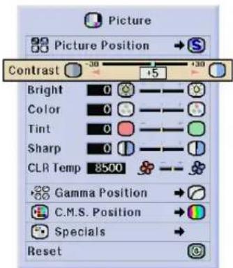 Picture Picture Position Contrast 30 5 30 Bright 0 Color 0 Tint 0 Sharp 0 CLR Temp 8500 Gamma Position C.M.S. Position Specials Reset