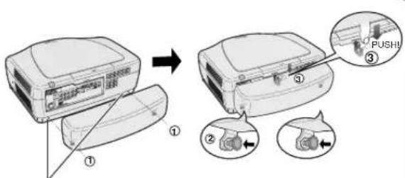 Diagram illustrating a device's internal components and labeled parts, including a push button and two directional arrows.
