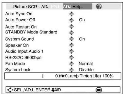 SHARP PG-F310X - "Projector adjustment (PRJ-ADJ)" menu - 1