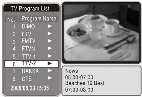 TV Program List No. Program Name 1 DIMO 2 FTV 3 FMTV 4 FTVN 5 TTV-1 6 TTV-2 7 HAKKA 8 CTS 2006/06/23 15:36 News 05:00-07:00 Beaches 10 Best 07:00-08:00