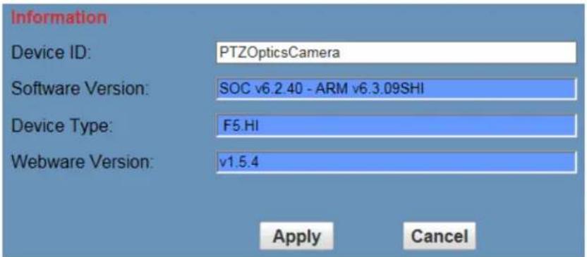 PTZ Optics NDI ZCam-VL - Device Information - 1