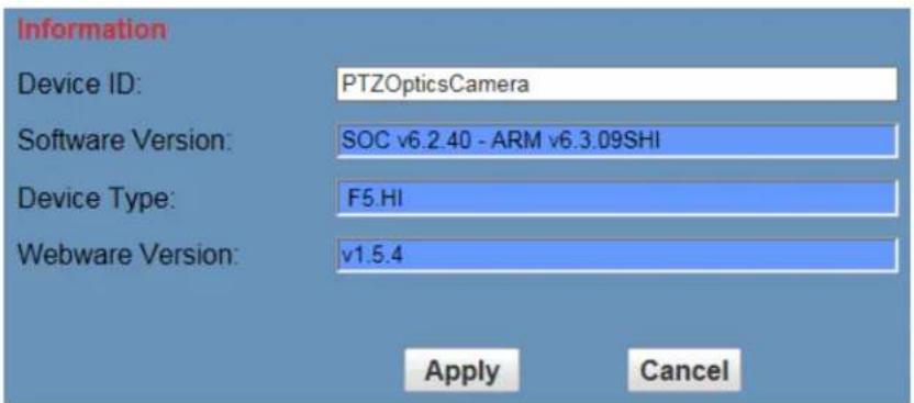 PTZ Optics PTVL-ZCam - Device Information - 1