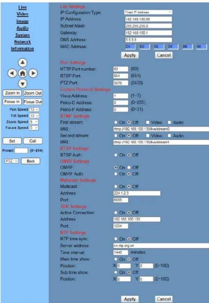 PTZ Optics PTVL-ZCam - Network Settings - 1