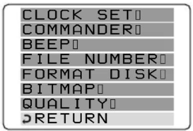 CLOCK SET COMMANDER BEEP FILE NUMBER FORMAT DISK BITMAP QUALITY RETURN
