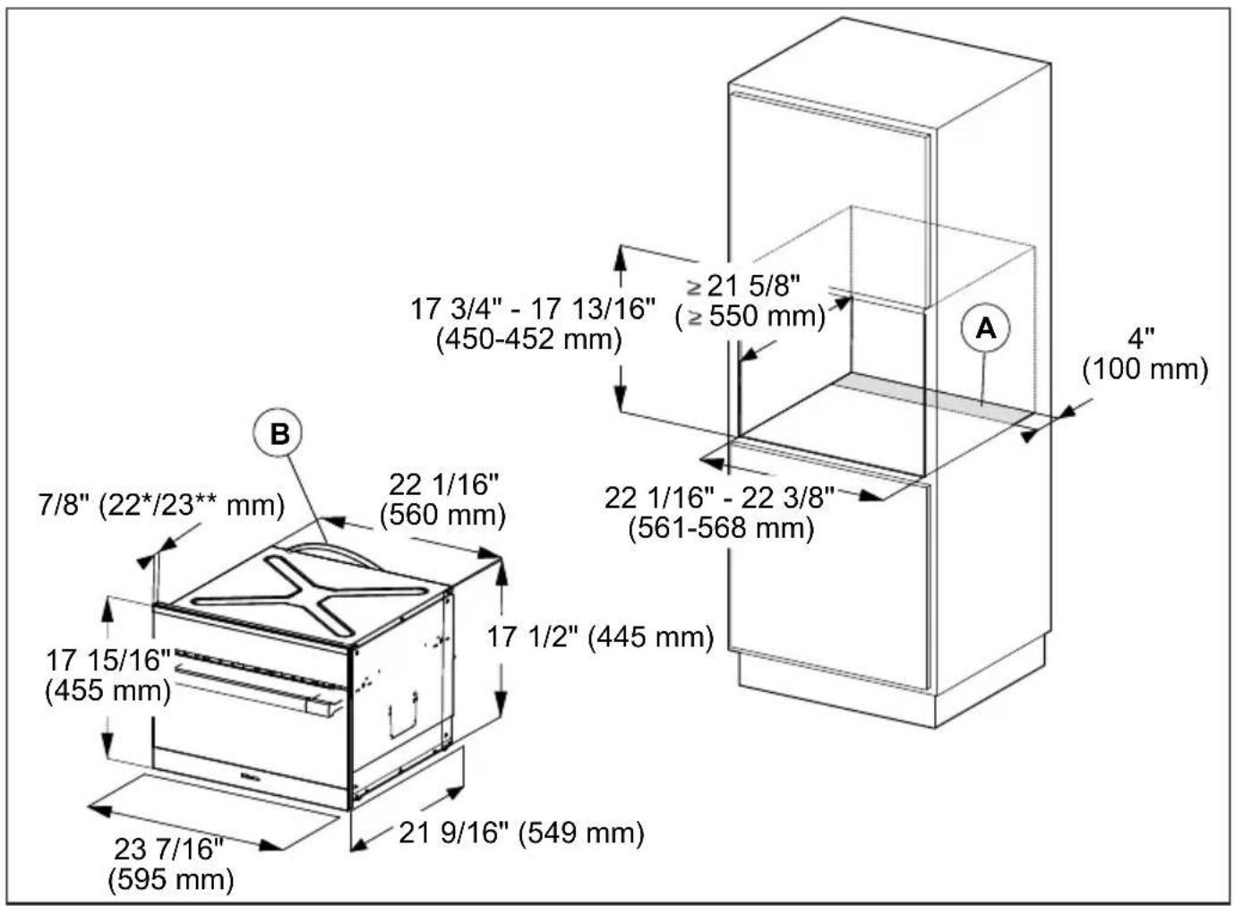 MIELE H 6870 BM - Appliance and cut-out dimensions - 1