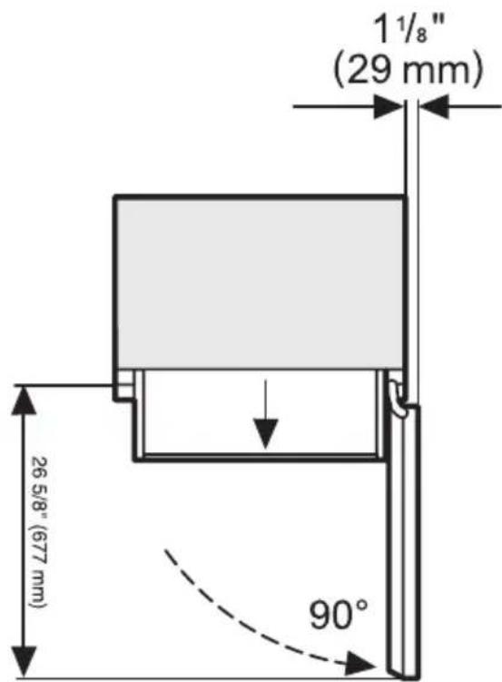 MIELE MasterCool KWT 2601 SF - Dimensions when the appliance door is opened (opening angle 90°) - 1
