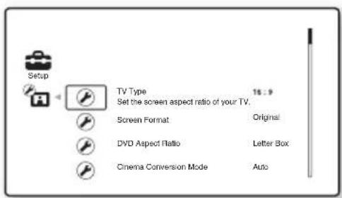 SONY BDV-E770W - Press ↑/↓ to select the setup category icon to change, then press ⊕ - 1