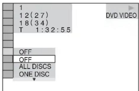 1 1 2 (2 7) 1 8 (3 4) T 1:3 2:5 5 OFF OFF ALL DISCS ONE DISC DVD VIDEO