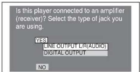 Is this player connected to an amplifier (receiver)? Select the type of jack you are using. YES LINE OUTPUT L/R(AUDIO) DIGITAL OUTPUT NO
