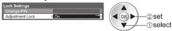 PANASONIC Viera TX-L32D28BW - ② Select "Adjustment Lock" and set to "On" - 1