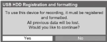 PANASONIC Viera TX-L32D28BW - Select the USB HDD for recording and start registration / setup - 6
