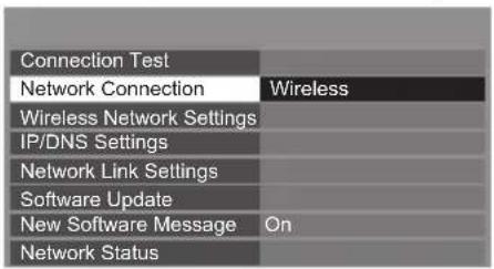 PANASONIC Viera TX-P50VT50J - Select [Network Connection] and set to [Wireless] - 1