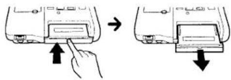 Diagram showing a hand pressing a button into a device, with arrows indicating the process and direction of change.