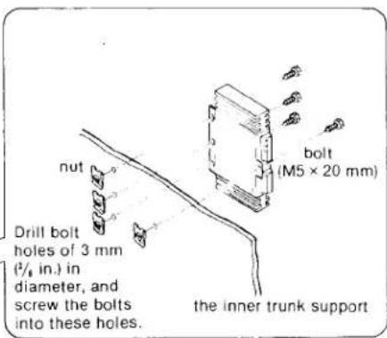 nut Drill bolt holes of 3 mm (½ in.) in diameter, and screw the bolts into these holes. bolt (M5 × 20 mm) the inner trunk support