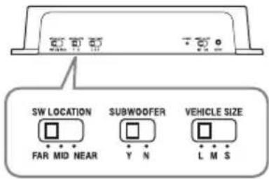 SW LOCATION SUBWOOFER VEHICLE SIZE FAR MID NEAR Y N L M S