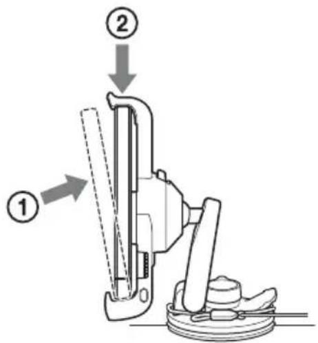Technical diagram showing a mechanical device with labeled parts and directional arrows indicating assembly or motion.