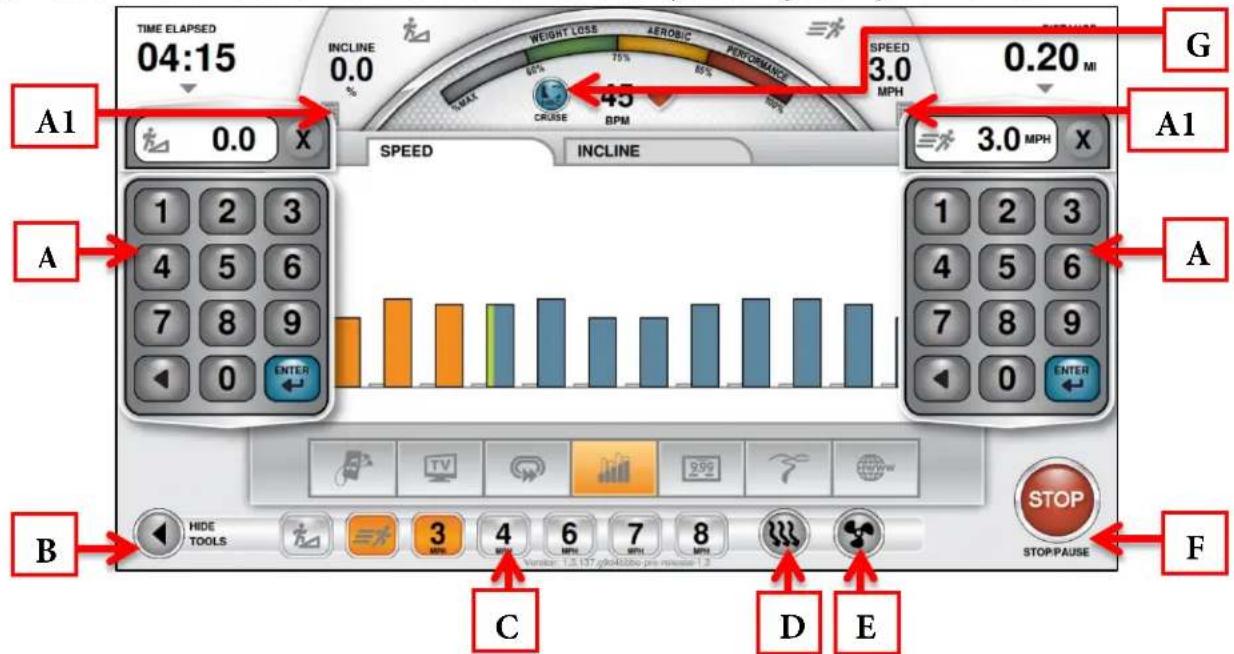 True Excel 900 T - Workout View Screen Controls: - 1