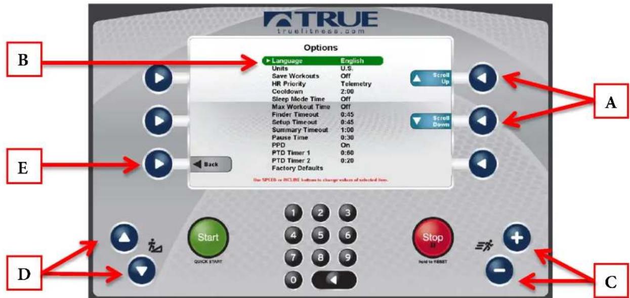 True Excel 900 T - Options Menu: - 1