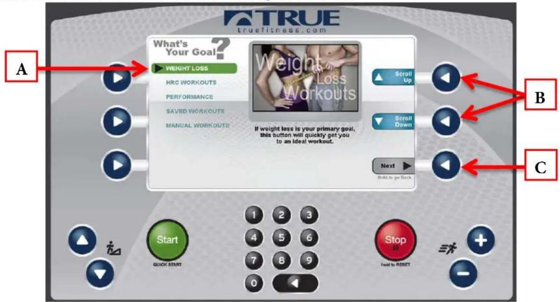 True Excel 900 T - Selecting a Preset Workout: - 1