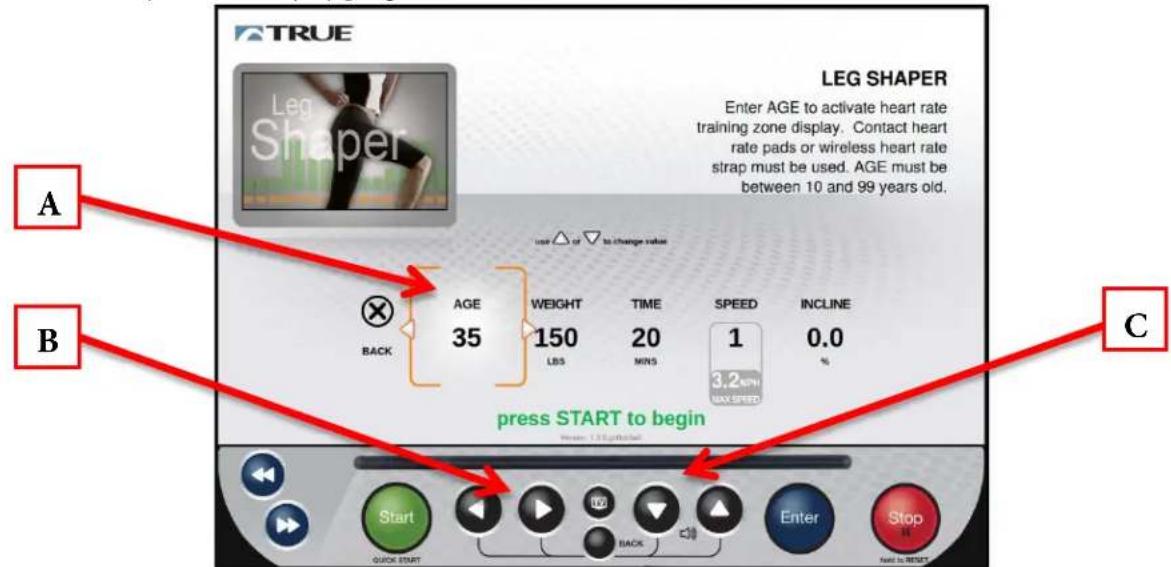 True Excel 900 T - Workout Data Entry Screens: - 1