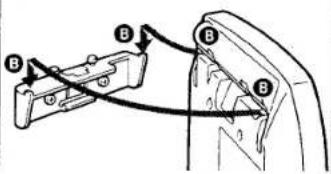 Diagramm einer mechanischen Baugruppe mit beschriftetem Teil B und Verbindungslinien, das wahrscheinlich einen Verbindungs- oder Montagemechanismus veranschaulicht.