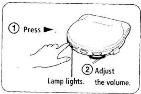 ① Press ▶ ② Adjust Lamp lights. the volume.