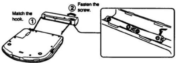 Match the hook. ① ② Fasten the screw.
