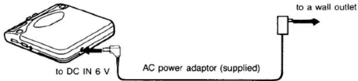 to DC IN 6 V AC power adaptor (supplied) to a wall outlet