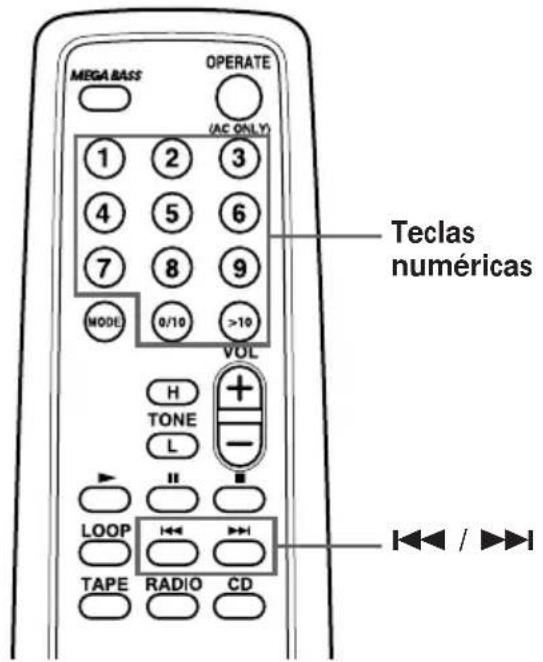 MEGA BASS OPERATE (AC ONLY) 1 2 3 4 5 6 7 8 9 MODE 0/10 >10 VOL H TONE L - LOOP TAPE RADIO CD Teclas numéricas / /