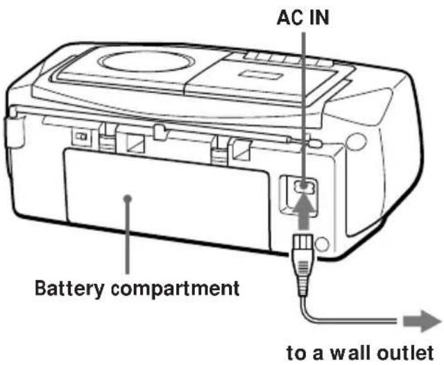 AC IN Battery compartment to a wall outlet