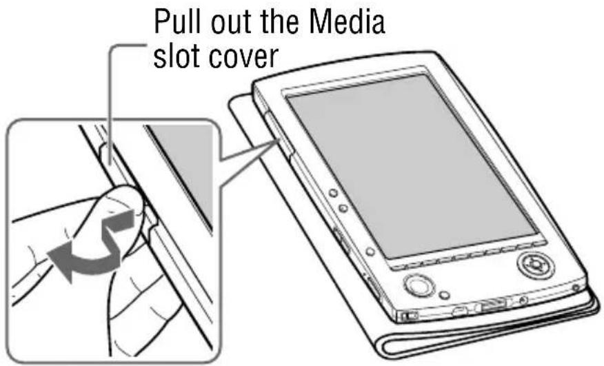 SONY Reader PRS-500 - Open the Media slot cover. - 1