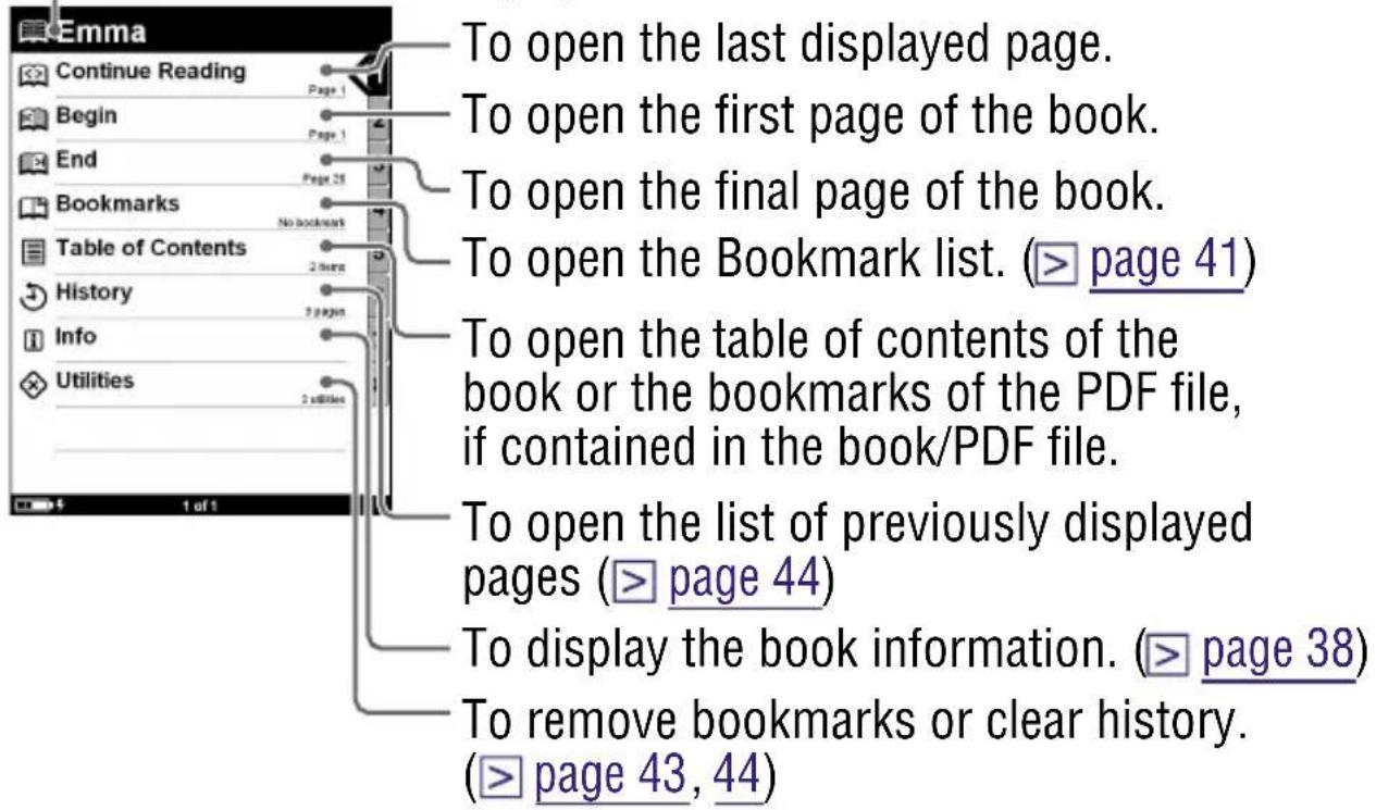 SONY Reader PRS-500 - About the Option menu - 1
