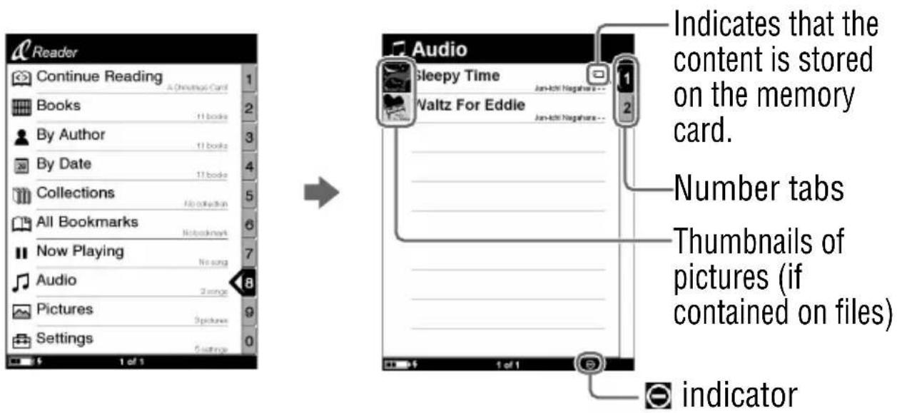 SONY Reader PRS-500 - Playing audio files transferred from your computer - 1