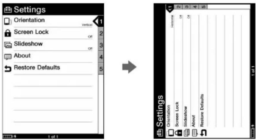 SONY Reader PRS-500 - Setting screen orientation - 1