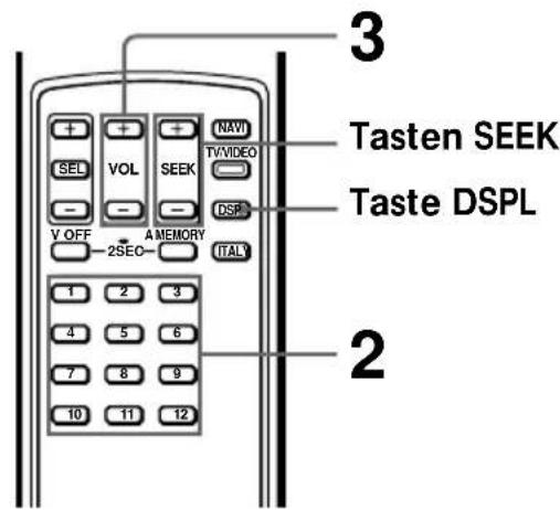 3 Tasten SEEK Taste DSPL 2 1 2 3 4 5 6 7 8 9 10 11 12 V OFF 2SEO A MEMORY ITALY