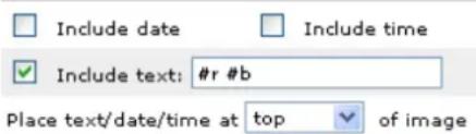 Include date Include time Include text: #r #b Place text/date/time at top of image