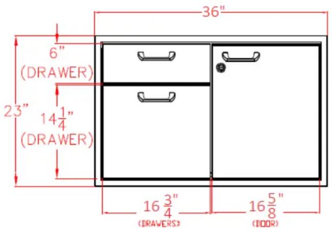 36" 6" (DRAWER) 23" 14¼" (DRAWER) 16¾" (DRAWERS) 16¾" (DOOR)