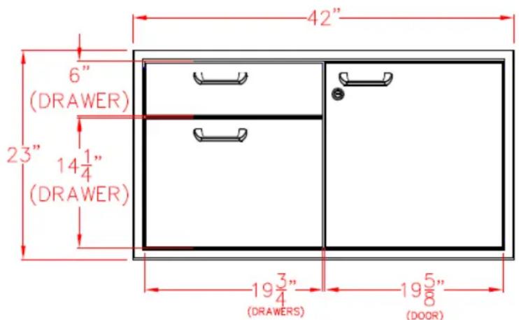42" 6" (DRAWER) 23" 14 1/4" (DRAWER) 19 3/4" (DRAWERS) 19 5/8" (DOOR)