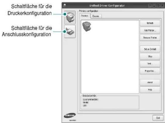 Schaltfläche für die Druckerkonfiguration Schaltfläche für die Anschlusskonfiguration Druckerkonfiguration Drucker... Klassen Schreib Auto-Drucker... Drucker entfernen Als Standard festlegen Überspringen Text Eigenschaften Über Hilfe Ausgewählter Drucker: Lokaler Drucker (Alle) Keine UI: