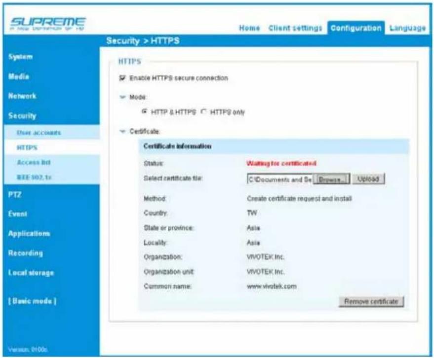 Vivotek IB8360 - Create certificate request and install - 9