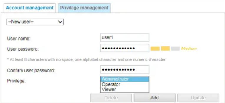 Vivotek IB8360 - Account management - 1