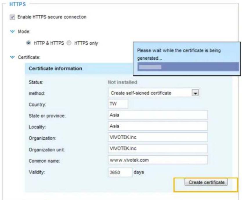 Vivotek IB8360 - Create self-signed certificate - 1