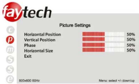 Faytech FT080TMIP65HDMI - Picture settings: (not available in AV mode) - 1