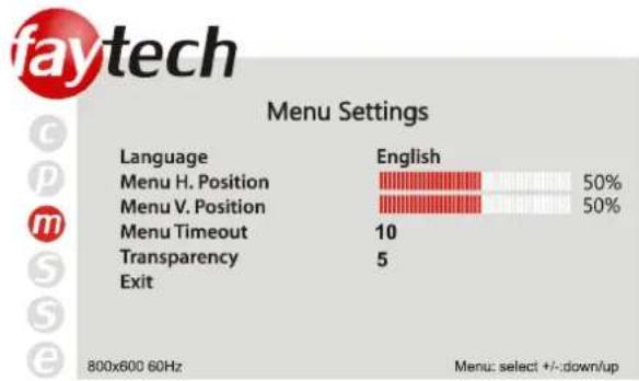 Faytech FT080TMIP65HDMI - Menu settings - 1