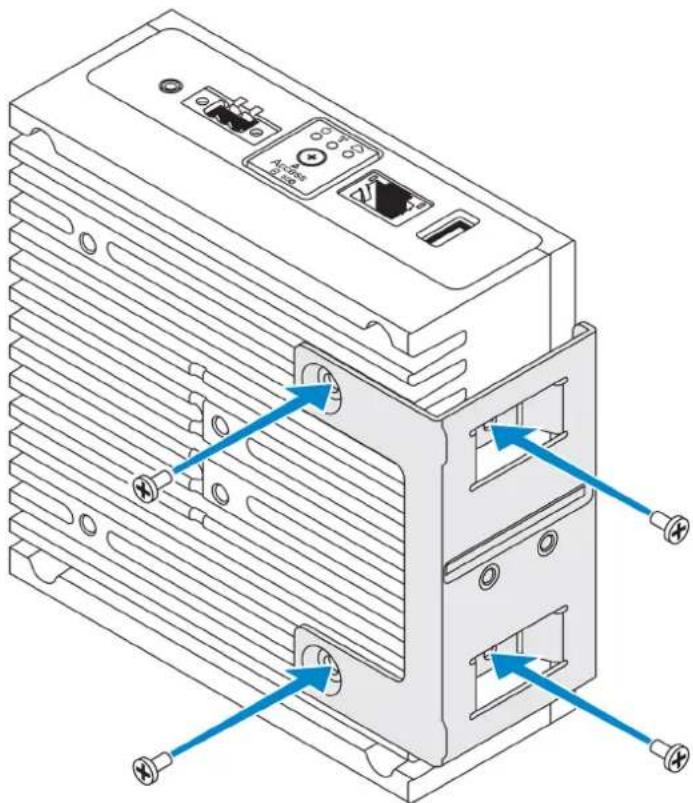 Technical diagram of an Ethernet drive with labeled ports and connectors, showing internal structure and blue directional arrows indicating ports.